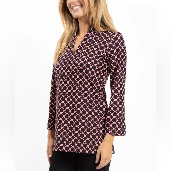 Jude CONNALLY - Chris Tunic top jude cloth circle geo navy ruched neckline M - Picture 1 of 12